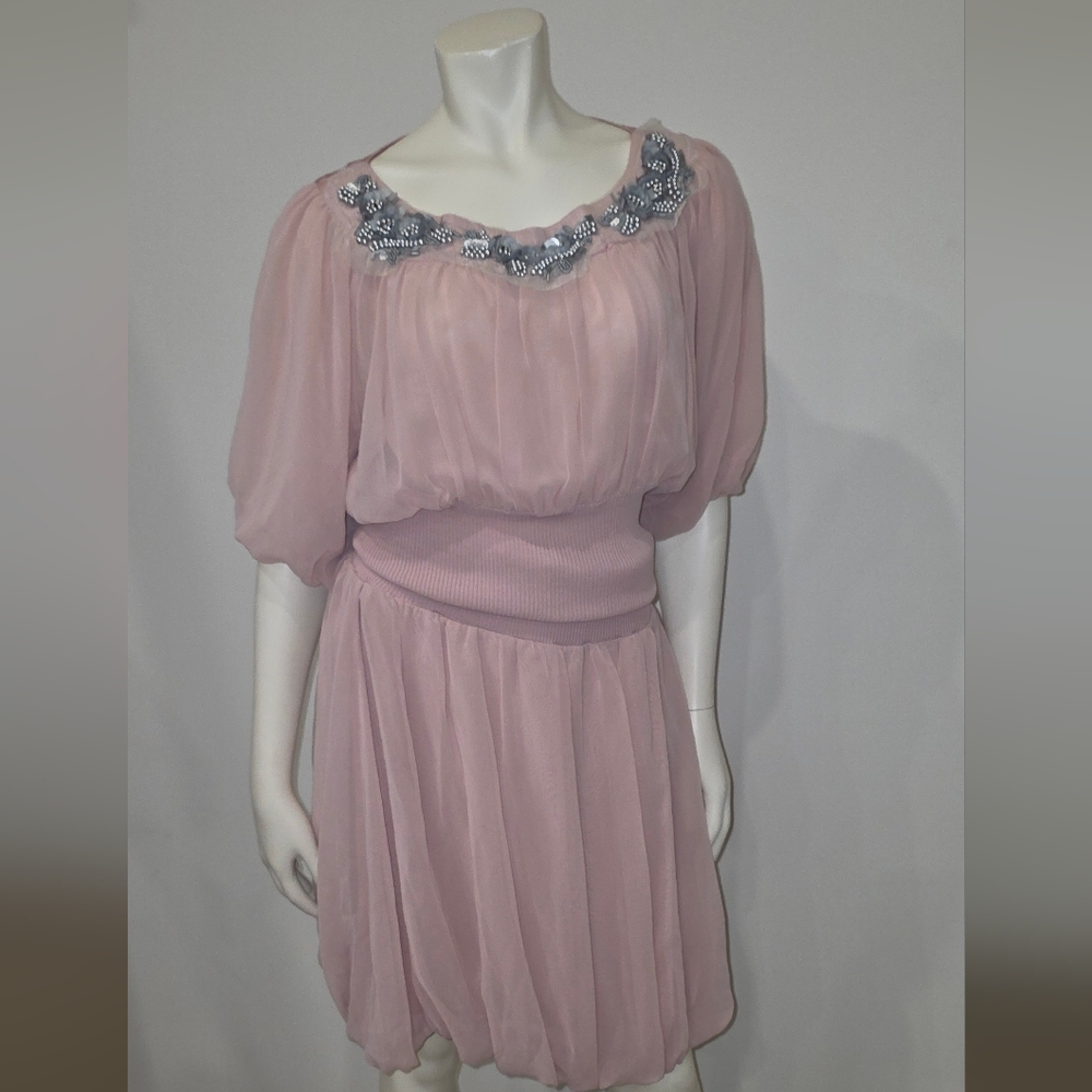 Sparkle By Etincelle Pink Puff Sleeve Scoop Neck Top & Balloon Skirt Coord Set M